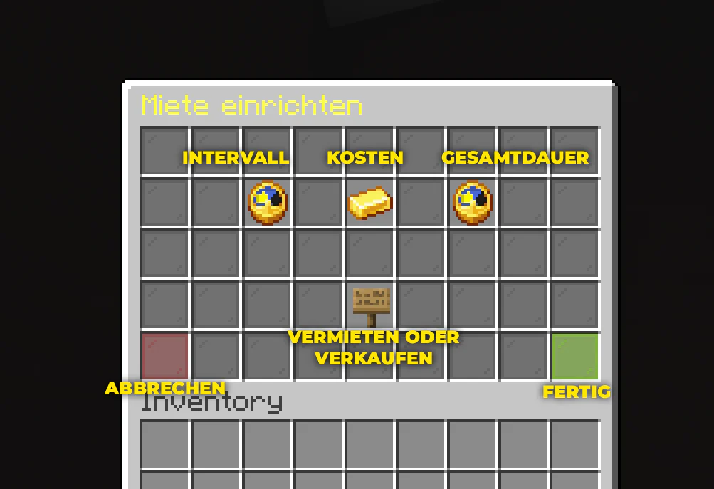 Übersicht der GUI für Intervall, Kosten, Gesamtdauer und Angebotsart